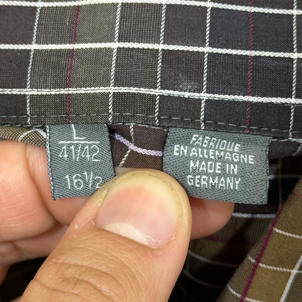 Vtg Haupt Shirt Germany Men Large Brown Check Button Down 16.5 - Picture 4 of 12